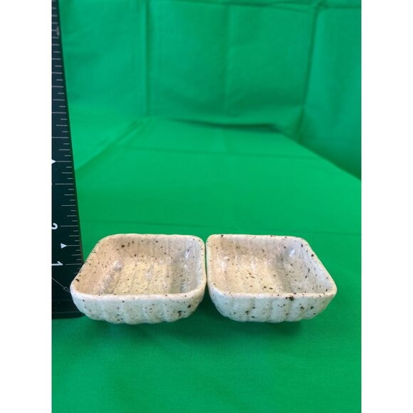 Set Of 2 Handmade Ceramic Square Dishes Speckled Beige 3" Side Small Bowls - Picture 2 of 2